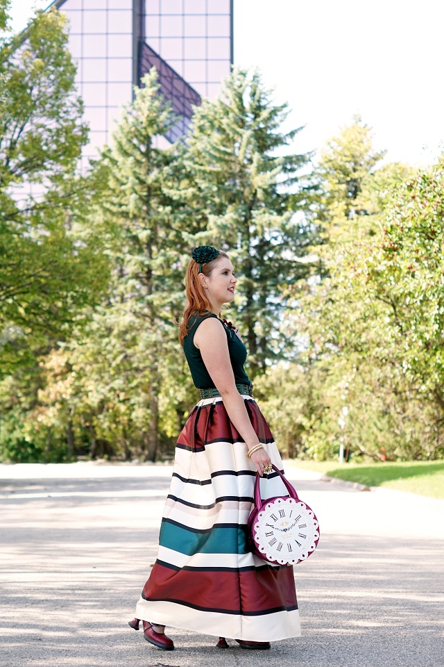Winnipeg Style, Canadian Fashion blog stylist, Chicwish fall tones stripes striped maxi skirt, Darling